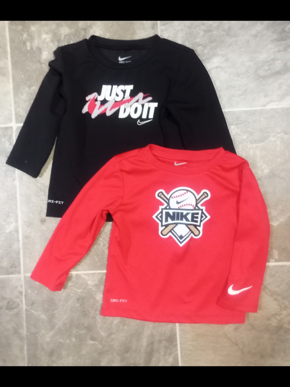 Nike Kids Long-Sleeve Tees in Black & Red - Graphic Dri-FIT